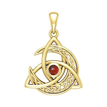 Trinity Knot with Celtic Crescent Moon 14 K Solid Gold Pendant with Gem GPD5883 - Jewelry